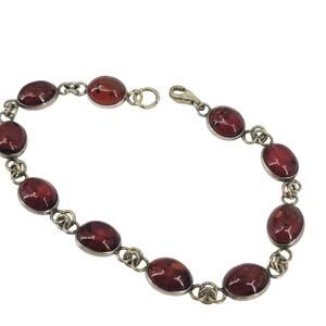 Baltic Cognac Amber Link Tennis Bracelet Silver 8" Not Stamped Boho Bohemian